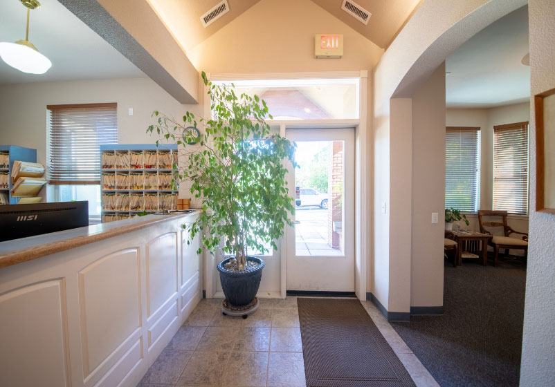 front desk and waiting room at Prescott dental office Prickly Pear Family Dental